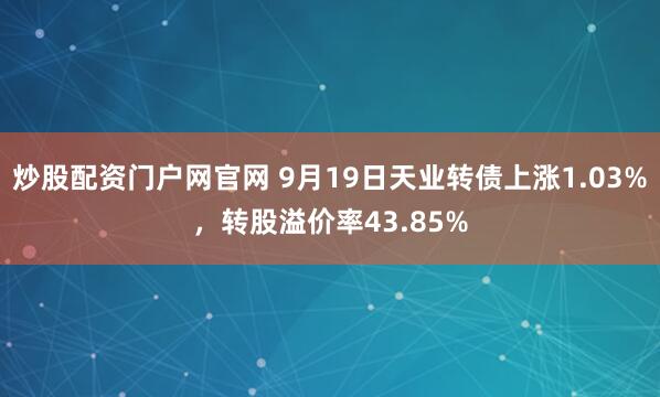 炒股配资门户网官网 9月19日天业转债上涨1.03%，转股溢价率43.85%